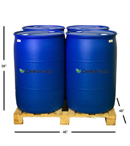 Pallet of Blue Plastic Drums of Non-GMO Canola Oil Expeller Pressed for Soapmaking